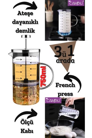 750 ml French Press Borosilikat Ateşe Dayanıklı Cam 3 Ü 1 Arada 750Frencpress - 5