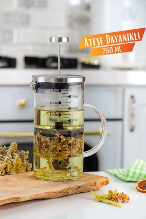 750ml 3 Ü 1 Arada (ATEŞE-ISIYA DAYANIKLI) French Press- Ölçü Kabı- Demlik - 2