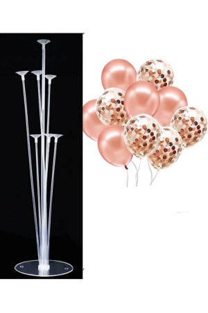 7'li Balon Standı Ve 10 Adet Rose Gold Ve Şeffaf Konfetili Balon Set - 1