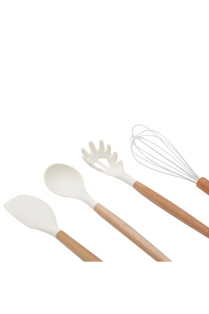 8 Parça Bambu Saplı Silikon Kepçe Spatula Mutfak Seti Krem kbr-b21 - 6