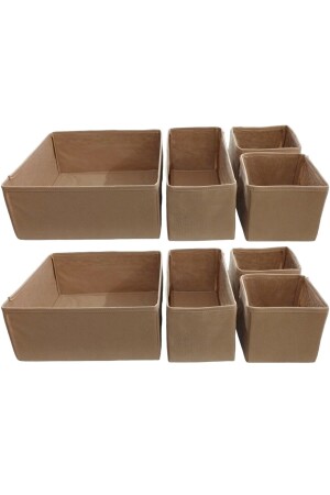 8-teiliges Schubladen-Organizer-Set in Beige – Mehrzweck-Schrankbox-Set - 1