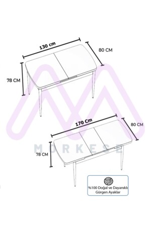 80x130 geschlossen, 80x170 offen, ausziehbarer Esstisch mit 6 Stühlen, Küchentisch-Set, Khaki - 7