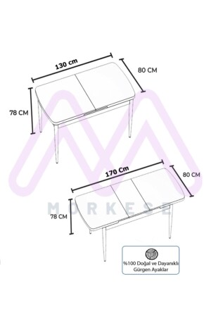 80x130(kapalı) 80x170(açık) 6 Sandelyeli Açılabilir Yemek Masası Takımı Mutfak Masa Takımı-capucıno - 6