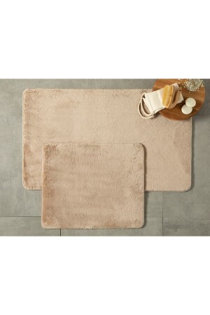 80x50+50x40 Beige Badezimmermatten-Set, doppelter Plüsch, rutschfeste Unterseite, waschbar PASPAS2LITAKIM - 2