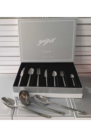 84-teiliges Mitgift- und Geschenklöffel-Gabel-Messer-Set aus smaragdgrünem Edelstahl für 12 Personen A24045 - 4