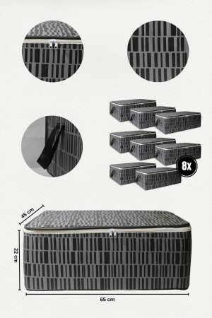 8'li Çekyat Baza Tipi Yastık Kıyafet Saklama Hurcu - Baza Altı Hurç Zebra Desen(GRİ) - 3