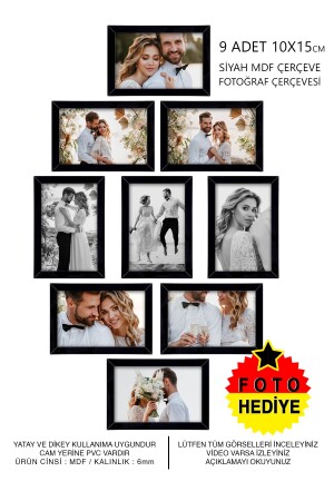 9 Adet 10x15 Çerçeve - Siyah Çerçeve - Mini Mdf Çerçeve - Fotoğraf Çerçeve Seti - 1