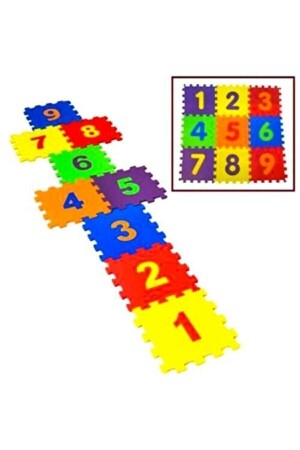 9 Parça Büyük Boy Rakamlı Sayılı Sünger Yapılı Oyun Karosu Yer Matı Puzzle Yapboz - 5