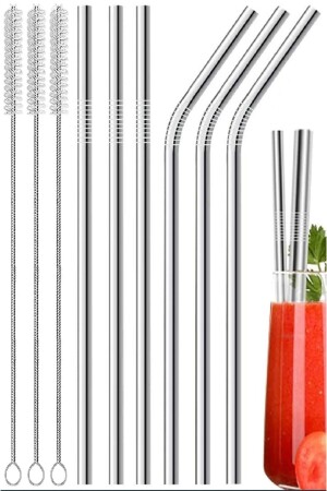 9 Parça Metal Pipet Seti Paslanmaz Çelik Pipet Ve Çubuk Pipet Temizleme Fırçası - 1