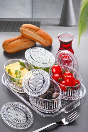 9-teiliges Frühstücksset mit Tablett und 4 Fächern – Frühstücks-Aufbewahrungsbehälter mit dekorativem Deckel – Präsentationshalter - 2