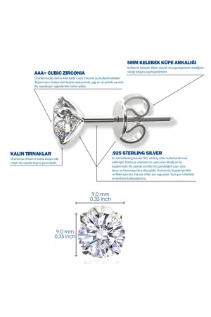 ,925 Ayar Gümüş, 9mm, Beyaz Yuvarlak Kesim (ROUND-BRİLLİANT CUT) Tektaş, Pimli Küpe FNTH0002EAR13 - 3