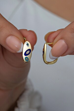 925 Sterling Silber Gold Laser Emaille Evil Eye Model Ohrringe - 2