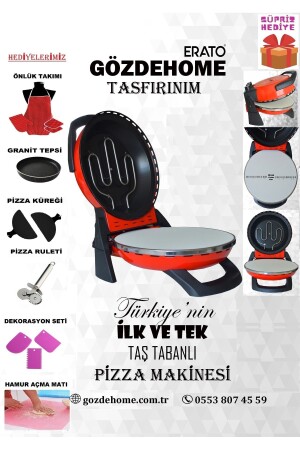 A. Kırmızı Erato Taşfırınım Pizza Makinesi, Lahmacun Makinesi Doğal Taş Fırın - Timer - 400 °c Taş900 - 2