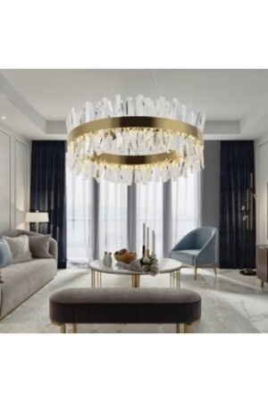 A- Luxury Modern Kristal Taşlı Sarkıt Power Led Avize Kademeli 3 Renk Bronz 60'lık burenze549 - 4