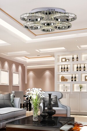 A- Luxury Modern Plafonyer Kristal Taşlı Power Led Avize 4-4 Model 3 Renk Krom burenze102 - 3