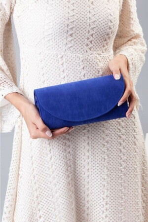 Abiye Portföy Clutch Çanta - Saks Mavi - 4