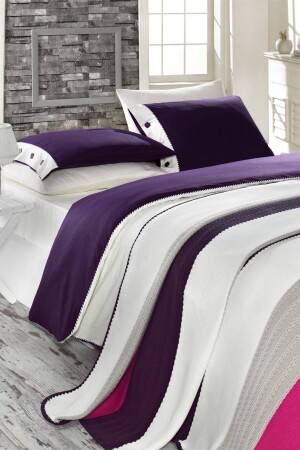 Acryl-Strickdecken-Set Single Purple Cream BTST00100101 - 1