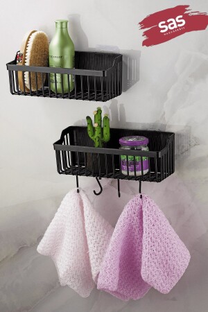 Adhesive Lifetime Edelstahl-Badezimmer-Organizer, Shampoo-Halter, Kunststoff-Duschregal, Schwarz Tşp-01 2312300740 - 2