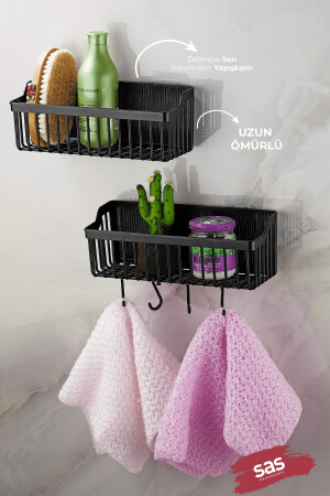 Adhesive Lifetime Edelstahl-Badezimmer-Organizer, Shampoo-Halter, Kunststoff-Duschregal, Schwarz Tşp-01 2312300740 - 4