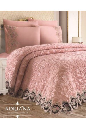 Adriana French Lace Blanket Set Bedspread Powder adrnbttny - 3