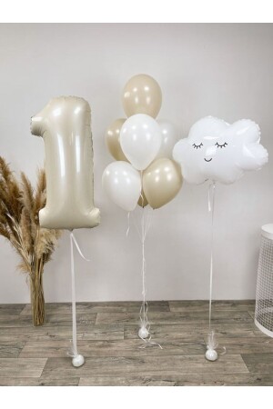 Age Birthday Set Cloud Folienballon Beige Creme Age Birthday Set Age Pastell Folienballon - 2