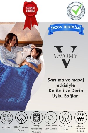 Ağırlıklı Battaniye Tek Kişilik Yorgan 6 Kg Mavi 155x215 %100 Pamuk 4 Mevsim Kullanılabilir - 2