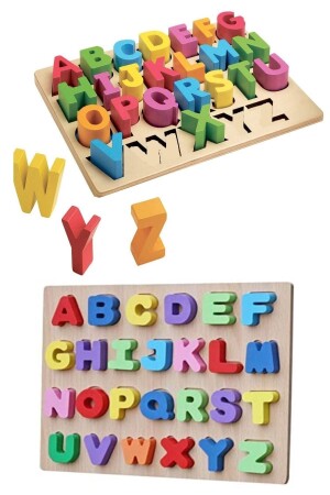 Ahşap 3d Büyük Harf Alfabe Yapboz Puzzle Bul Tak Çocuk Eğitici Oyuncak RoseRoi-3302288-7475 - 2