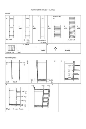 Ahşap Açık Dolap Konfeksiyon Askısı Kapaksız Gardırop Elbise Askısı 30x100x160 Cm 250060 - 8