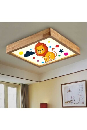 Ahşap Çerçeve Tavan Led Aydınlatma Avize 60*60cm Kids Aslan Beyaz 6500k Işık 6060ASLAN - 4