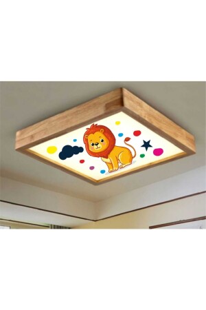 Ahşap Çerçeve Tavan Led Aydınlatma Avize 60*60cm Kids Aslan Beyaz 6500k Işık 6060ASLAN - 3