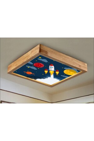 Ahşap Çerçeve Tavan Led Aydınlatma Avize 60*60cm Kids Beyaz 6500k Işık 6060KDSGEZEGENROKET - 5