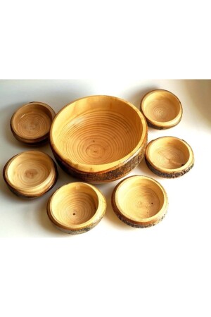 Ahşap Çerezlik - Kabuklu Doğal Ahşap Çerez Takımı- Wooden Cookie Set ÇRZTKM - 1