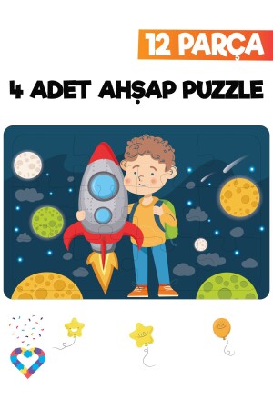 Ahşap Çocuk Puzzle 12 Parça 4 Adet - 4