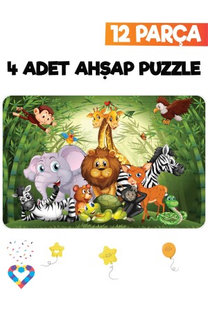 Ahşap Çocuk Puzzle 12 Parça 4 Adet - 5