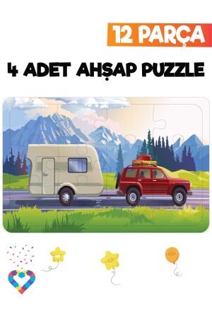 Ahşap Çocuk Puzzle 12 Parça 4 Adet - 6