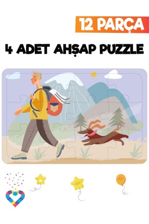 Ahşap Çocuk Puzzle 12 Parça 4 Adet - 7