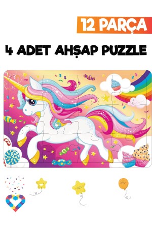 Ahşap Çocuk Puzzle 12 Parça 4 Adet - 4