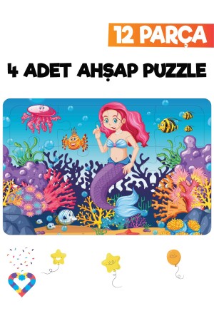 Ahşap Çocuk Puzzle 12 Parça 4 Adet - 6