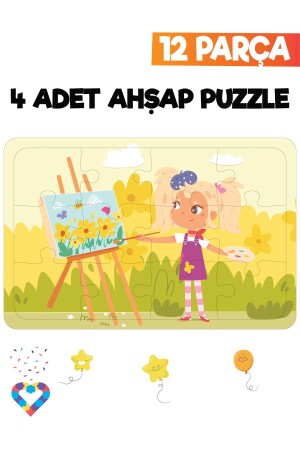 Ahşap Çocuk Puzzle 12 Parça 4 Adet - 7