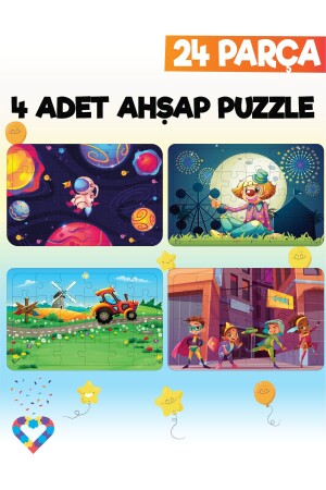 Ahşap Çocuk Puzzle 24 Parça 4 Adet - 2