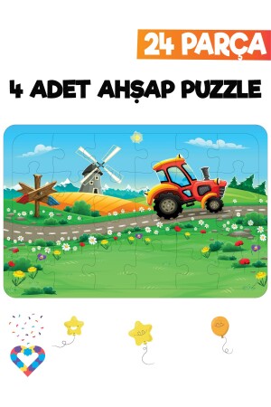 Ahşap Çocuk Puzzle 24 Parça 4 Adet - 6