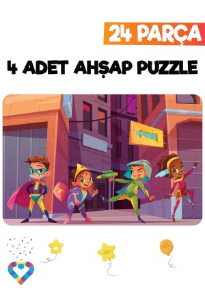 Ahşap Çocuk Puzzle 24 Parça 4 Adet - 7