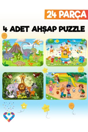 Ahşap Çocuk Puzzle 24 Parça 4 Adet - 3