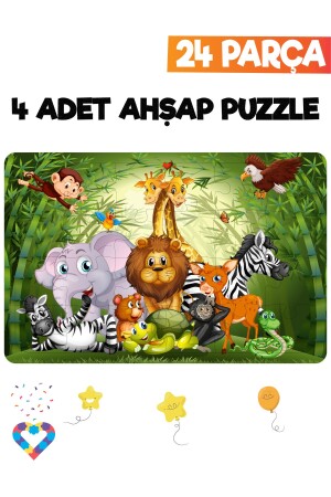 Ahşap Çocuk Puzzle 24 Parça 4 Adet - 6