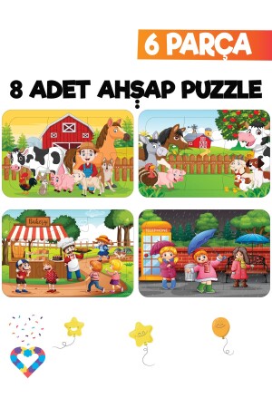 Ahşap Çocuk Puzzle 6 Parça 6 Adet - 4