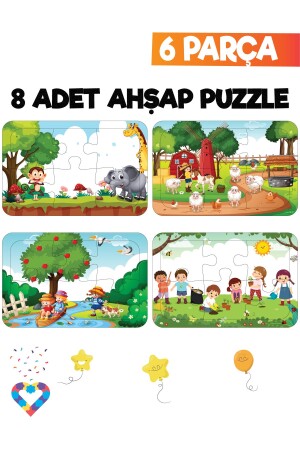 Ahşap Çocuk Puzzle 6 Parça 8 Adet - 4