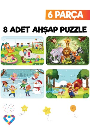 Ahşap Çocuk Puzzle 6 Parça 8 Adet - 5