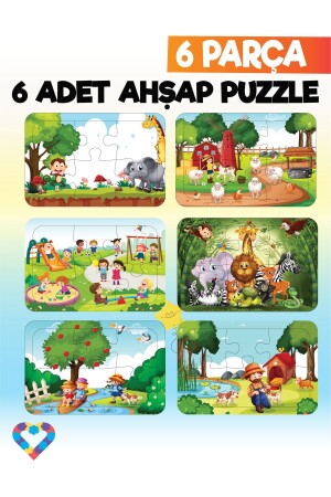 Ahşap Çocuk Puzzle- 6 Parça'lı 6 Farklı Ürün - 1