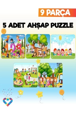 Ahşap Çocuk Puzzle 9 Parça 5 Adet - 3