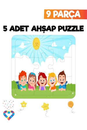 Ahşap Çocuk Puzzle 9 Parça 5 Adet - 5